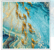 Abstract Gold Fish Canvas Painting Nordic Marble.