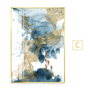 Abstract Gold Fish Canvas Painting Nordic Marble.