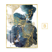 Abstract Gold Fish Canvas Painting Nordic Marble.