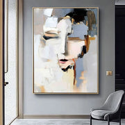 Abstract Woman Portrait Canvas Wall Art Poster Hand-Painted Oil Painting Chic Woman Face Art Painting Modern Black And White Bedroom Decor