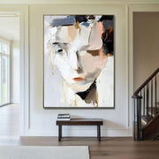 Abstract Woman Portrait Canvas Wall Art Poster Hand-Painted Oil Painting Chic Woman Face Art Painting Modern Black And White Bedroom Decor