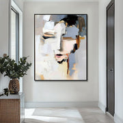 Abstract Woman Portrait Canvas Wall Art Poster Hand-Painted Oil Painting Chic Woman Face Art Painting Modern Black And White Bedroom Decor