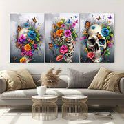3 Piece Skull Canvas Art – Abstract Minimalist Wall Decor