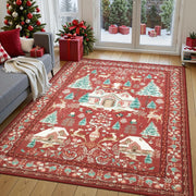 VIKAMA Christmas Bohemian Red Carpet Living Room Sofa Non-Slip Wear-Resistant Mat Bedroom Soiled Floor Mat Home Decoration