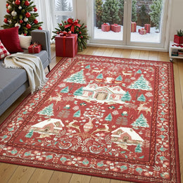 VIKAMA Christmas Bohemian Red Carpet Living Room Sofa Non-Slip Wear-Resistant Mat Bedroom Soiled Floor Mat Home Decoration