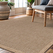 Camilson 9x12 Jute Area Rug, Natural Fiber Herringbone Design for Indoor and Outdoor Living Spaces