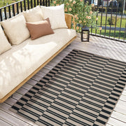VIKAMA Indoor/Outdoor Rug - Black & Beige Checks/Stripes - Weather - Resistant, Non - slip - Patio/Living Room Decor - HomeDecor
