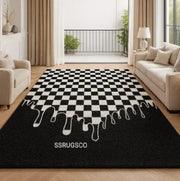Modern Drip Checkered Rug Black & White Chessboard Pattern Carpet for Living Room Bedroom Home Decoration Carpets