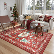 VIKAMA Christmas Bohemian Red Carpet Living Room Sofa Non-Slip Wear-Resistant Mat Bedroom Soiled Floor Mat Home Decoration