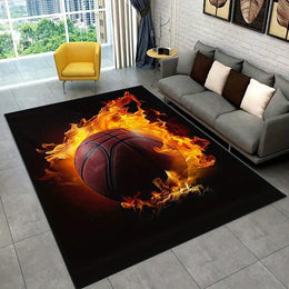 Flaming Basketball Rug sports fan gift ideas game room accessories  Anti slip carpet can be machine washed