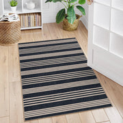 VIKAMA Indoor/Outdoor Rug - Black & Beige Checks/Stripes - Weather - Resistant, Non - slip - Patio/Living Room Decor - HomeDecor