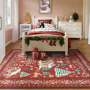 VIKAMA Christmas Bohemian Red Carpet Living Room Sofa Non-Slip Wear-Resistant Mat Bedroom Soiled Floor Mat Home Decoration