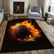 Flaming Basketball Rug sports fan gift ideas game room accessories  Anti slip carpet can be machine washed