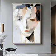Abstract Woman Portrait Canvas Wall Art Poster Hand-Painted Oil Painting Chic Woman Face Art Painting Modern Black And White Bedroom Decor