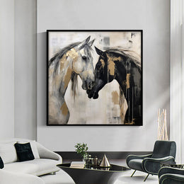 Abstract Horses Texture Canvas – Black and White Wall Art