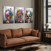 3 Piece Skull Canvas Art – Abstract Minimalist Wall Decor
