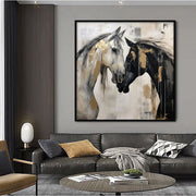 Abstract Horses Texture Canvas – Black and White Wall Art
