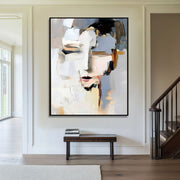 Abstract Woman Portrait Canvas Wall Art Poster Hand-Painted Oil Painting Chic Woman Face Art Painting Modern Black And White Bedroom Decor