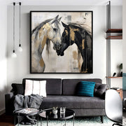 Abstract Horses Texture Canvas – Black and White Wall Art