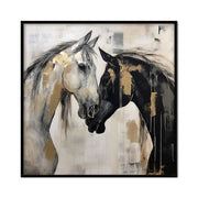 Abstract Horses Texture Canvas – Black and White Wall Art